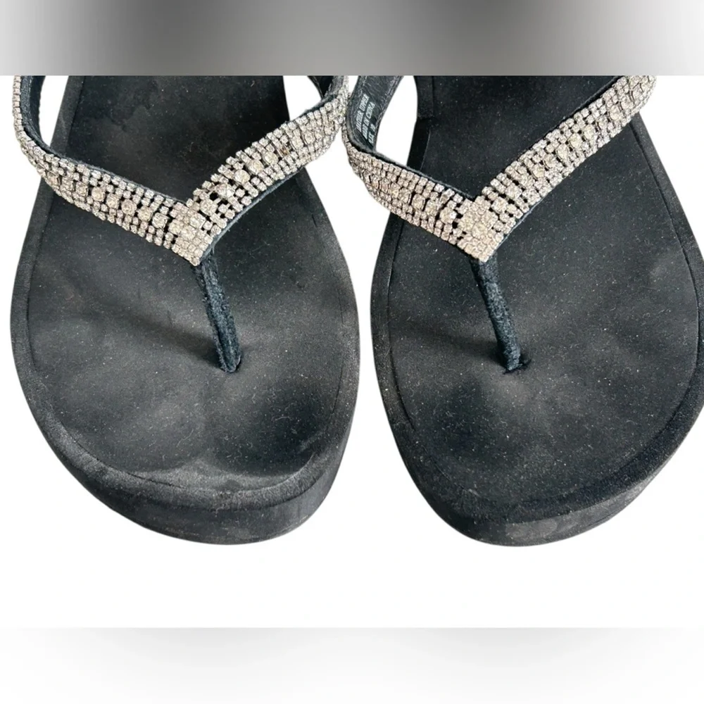 Yellow Box Black Sandals with Rhinestone Embellishments - Picture 9 of 12